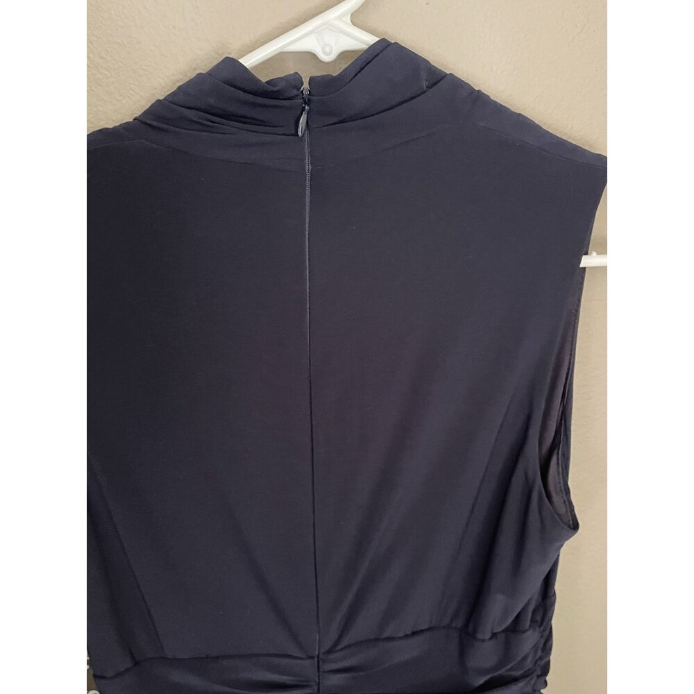 SLNY Missy Blue Fit & Flare Cocktail Party Dress Sleeveless Navy Size 6 Stretch - Picture 13 of 16